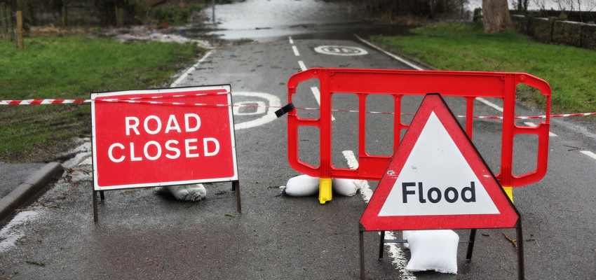 Flooding warning signs on highways